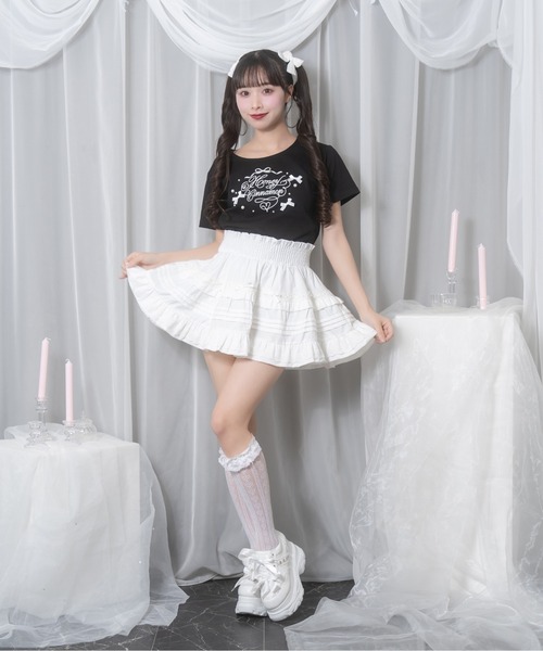 Honey Cinnamon（ハニーシナモン）の「ロゴ刺繍リボンパールTシャツ（Tシャツ/カットソー・レディース・ブラック/ホワイト/ピンク・FREE）」の13枚目の写真