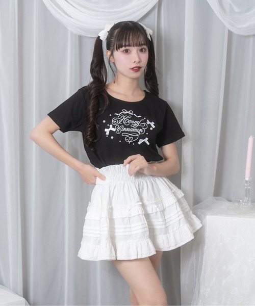 Honey Cinnamon（ハニーシナモン）の「ロゴ刺繍リボンパールTシャツ（Tシャツ/カットソー・レディース・ブラック/ホワイト/ピンク・FREE）」の12枚目の写真
