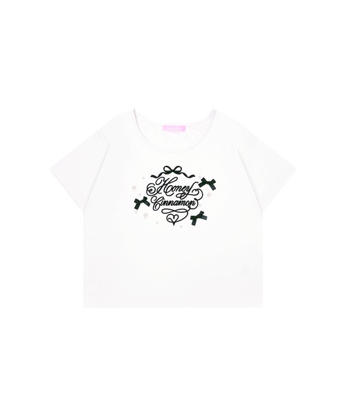 Honey Cinnamon（ハニーシナモン）の「ロゴ刺繍リボンパールTシャツ（Tシャツ/カットソー・レディース・ブラック/ホワイト/ピンク・FREE）」の6枚目の写真