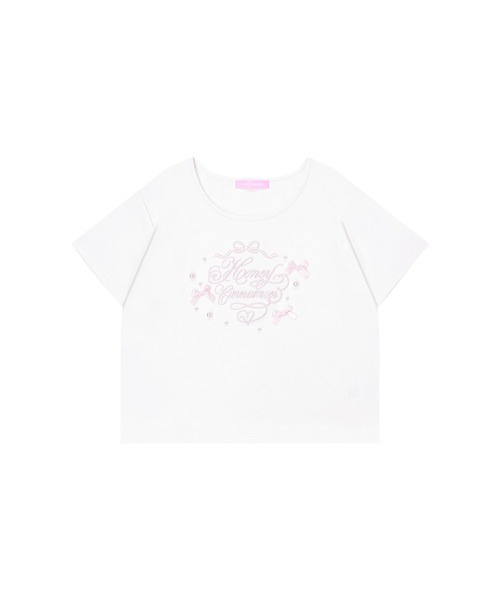 Honey Cinnamon（ハニーシナモン）の「ロゴ刺繍リボンパールTシャツ（Tシャツ/カットソー・レディース・ブラック/ホワイト/ピンク・FREE）」の10枚目の写真