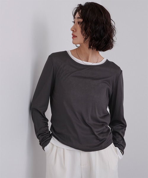 UR'S（ユアーズ）の「レイヤードトップスセット（Tシャツ/カットソー・レディース・グレー系その他/ブラック/イエロー/チャコール/ブラウン/杢グレー・L/M/S）」の4枚目の写真