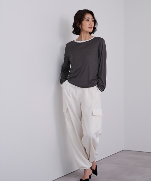 UR'S（ユアーズ）の「レイヤードトップスセット（Tシャツ/カットソー・レディース・グレー系その他/ブラック/イエロー/チャコール/ブラウン/杢グレー・L/M/S）」の17枚目の写真