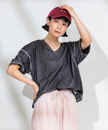 <接触冷感>メランジ 2WAY VネックTシャツ/配色ステッチTシャツ【限定展開】