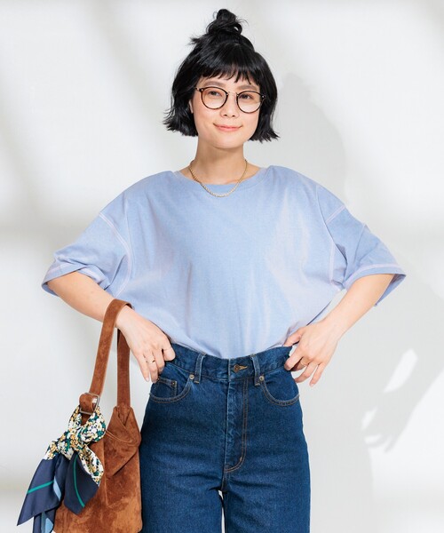 FREAK'S STORE(フリークスストア)の「<接触冷感>メランジ 2WAY VネックTシャツ/配色ステッチTシャツ【限定展開】(Tシャツ/カットソー・レディース・チャコールグレー/ブルーグリーン/サックスブルー・フリ-)」の7枚目の写真