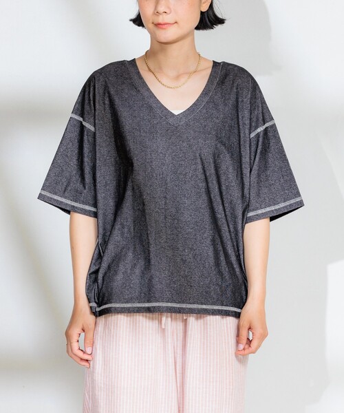 FREAK'S STORE(フリークスストア)の「<接触冷感>メランジ 2WAY VネックTシャツ/配色ステッチTシャツ【限定展開】(Tシャツ/カットソー・レディース・チャコールグレー/ブルーグリーン/サックスブルー・フリ-)」の20枚目の写真