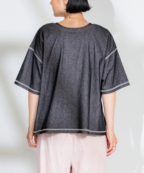 FREAK'S STORE(フリークスストア)の「<接触冷感>メランジ 2WAY VネックTシャツ/配色ステッチTシャツ【限定展開】(Tシャツ/カットソー・レディース・チャコールグレー/ブルーグリーン/サックスブルー・フリ-)」の22枚目の写真