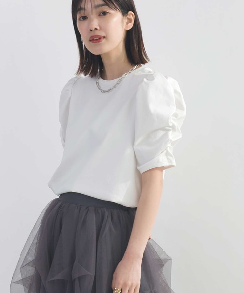 PICCIN(ピッチン)の「袖ギャザーカットソー(Tシャツ/カットソー・レディース・ブラック/オフホワイト/ホワイト系その他/アイボリー/モカ・M)」の3枚目の写真