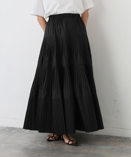 Floran（フローラン）の「タフタコーティング加工プリーツティアードスカート（スカート・レディース・アイボリー/ブラック・FREE）」の2枚目の写真