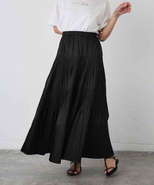 Floran（フローラン）の「タフタコーティング加工プリーツティアードスカート（スカート・レディース・アイボリー/ブラック・FREE）」の9枚目の写真