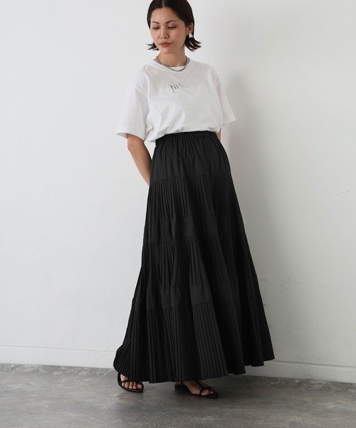 Floran（フローラン）の「タフタコーティング加工プリーツティアードスカート（スカート・レディース・アイボリー/ブラック・FREE）」の10枚目の写真