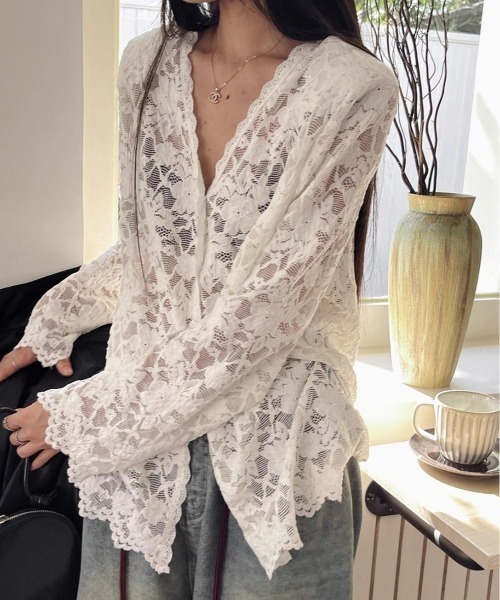 almo（アルモ）の「【LAMPOON】レースカーディガン（カーディガン/ボレロ・レディース・ホワイト/ブラック・FREE）」の7枚目の写真