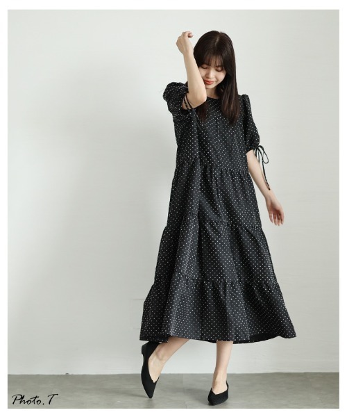 Sawa a la mode（サワアラモード）の「ティアードワンピース（ワンピース・レディース・ドット/ブラック・FREE）」の4枚目の写真