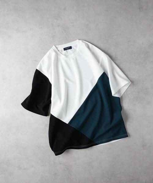 BACK NUMBER(バックナンバー)の「BACK NUMBER(バックナンバー)【メンズ】ジョーゼット斜め切替えデザインTシャツ(Tシャツ/カットソー・メンズ・ホワイト/ネイビー/ブラック・M/L/XL)」の11枚目の写真