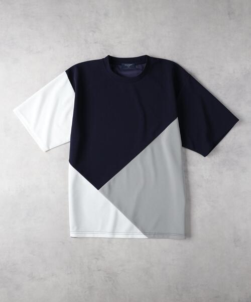 BACK NUMBER(バックナンバー)の「BACK NUMBER(バックナンバー)【メンズ】ジョーゼット斜め切替えデザインTシャツ(Tシャツ/カットソー・メンズ・ホワイト/ネイビー/ブラック・M/L/XL)」の8枚目の写真