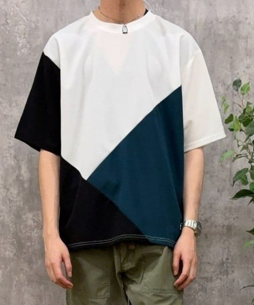 BACK NUMBER（バックナンバー）の「【BACK NUMBER】ジョーゼット斜め切替えデザインTシャツ（Tシャツ/カットソー・メンズ・ホワイト/ネイビー/ブラック・M/L/XL）」の2枚目の写真
