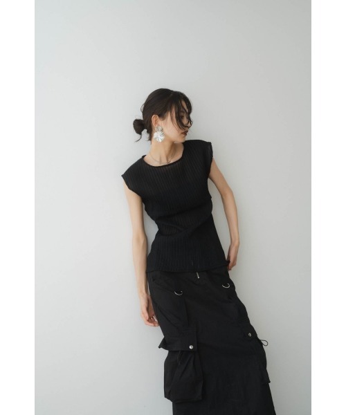 Knuth Marf(クヌースマーフ)の「french sleeve ribbed tops(Tシャツ/カットソー・レディース・ブラック/ホワイト×ブラック・FREE)」の4枚目の写真