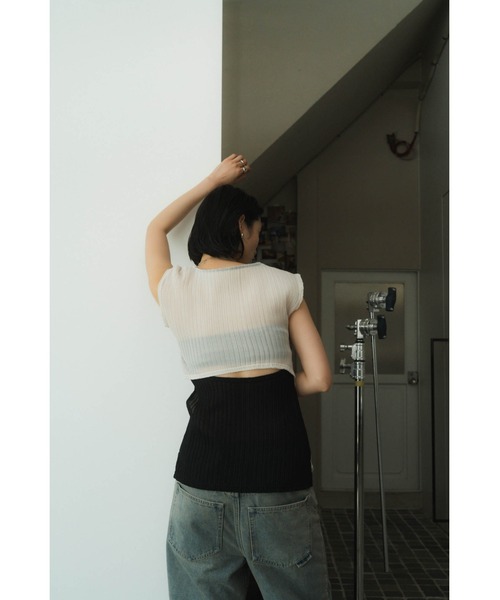 Knuth Marf(クヌースマーフ)の「french sleeve ribbed tops(Tシャツ/カットソー・レディース・ブラック/ホワイト×ブラック・FREE)」の10枚目の写真
