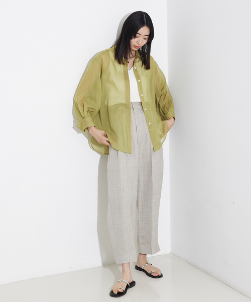 qualite（カリテ）の「【セットアップ対応】ミックスカラーラミーパンツ/リネンパンツ/夏服/カセット服（その他パンツ・レディース・グレイッシュベージュ/チャコールグレー・36/38）」の6枚目の写真