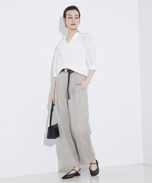 qualite（カリテ）の「【セットアップ対応】ミックスカラーラミーパンツ/リネンパンツ/夏服/カセット服（その他パンツ・レディース・グレイッシュベージュ/チャコールグレー・36/38）」の13枚目の写真