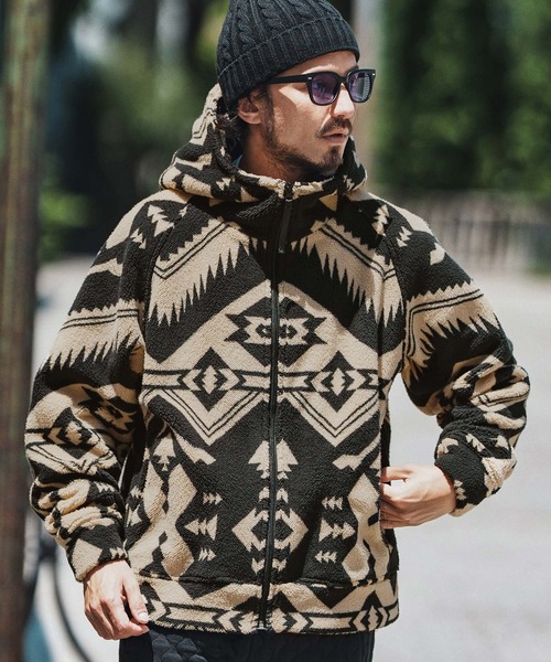 felkod(フィルコッド)の「mpa3829- Ortega Pattern Fleece Parka フリースパーカー(パーカー・メンズ・ブラック/ベージュ・S/M/L)」の3枚目の写真