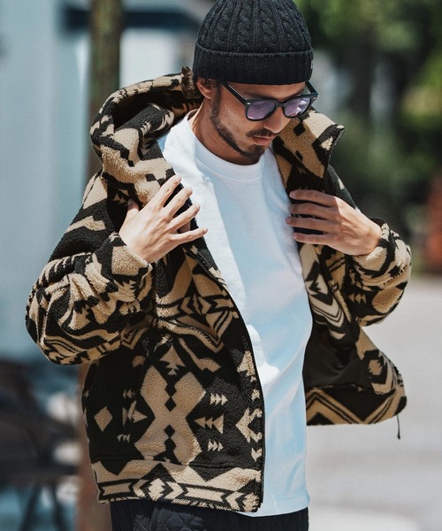 felkod(フィルコッド)の「mpa3829- Ortega Pattern Fleece Parka フリースパーカー(パーカー・メンズ・ブラック/ベージュ・S/M/L)」の4枚目の写真