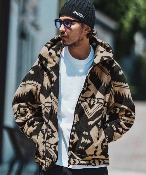 felkod(フィルコッド)の「mpa3829- Ortega Pattern Fleece Parka フリースパーカー(パーカー・メンズ・ブラック/ベージュ・S/M/L)」の6枚目の写真