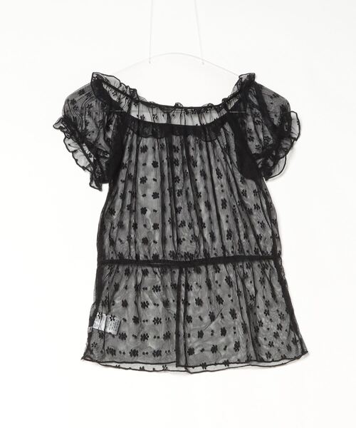 Per sist ence(パーシエンス)の「シアーレース半袖トップス/オフショル2WAY(Tシャツ/カットソー・レディース・ホワイト/ブラック・ONE SIZE)」の3枚目の写真