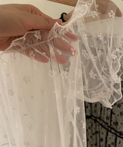 Per sist ence(パーシエンス)の「シアーレース半袖トップス/オフショル2WAY(Tシャツ/カットソー・レディース・ホワイト/ブラック・ONE SIZE)」の6枚目の写真