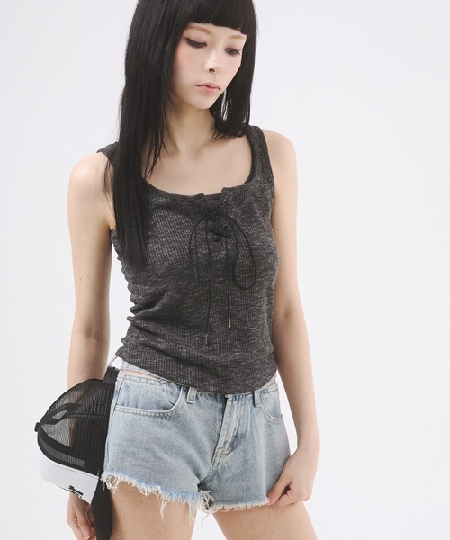 d.i.a. トップス タンクトップ セール】フロントレースアップレイヤードタンクトップ（Tシャツ