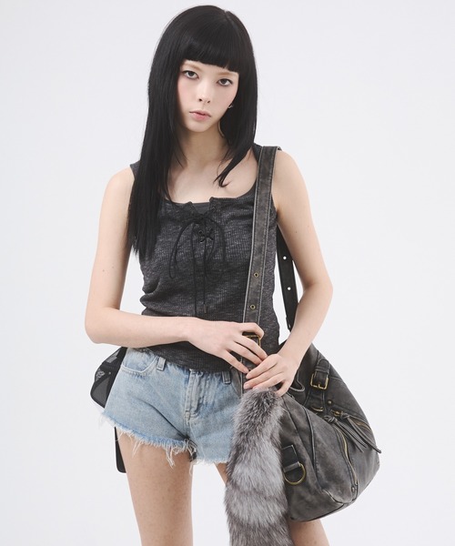 d.i.a. トップス タンクトップ セール】フロントレースアップレイヤードタンクトップ（Tシャツ