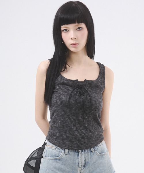 d.i.a - d.i.a ダイヤ　ダイア　トップス　ニット セール】フロントレースアップレイヤードタンクトップ（Tシャツ