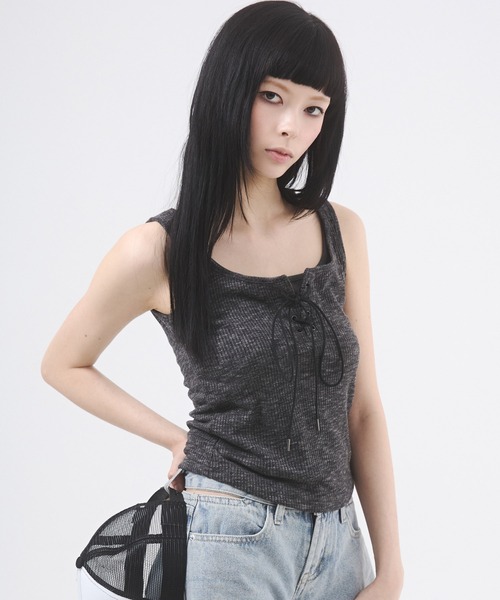d.i.a. トップス タンクトップ セール】フロントレースアップレイヤードタンクトップ（Tシャツ