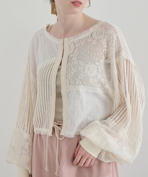 Crisp（クリスプ）の「パッチワークレースカーディガン（カーディガン/ボレロ・レディース・ホワイト・FREE）」の2枚目の写真