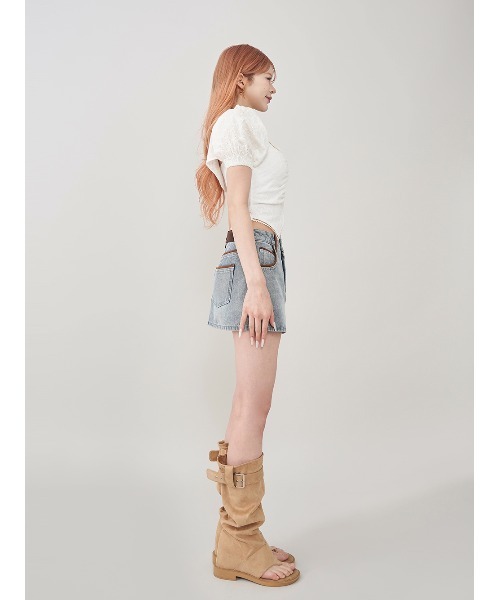 スウェードパイピングデニムミニスカート（デニムスカート）｜Darich