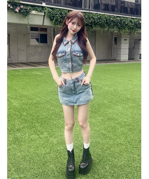 Darich スウェードパイピングデニムミニスカート スウェードパイピングデニムミニスカート（デニムスカート）｜Darich