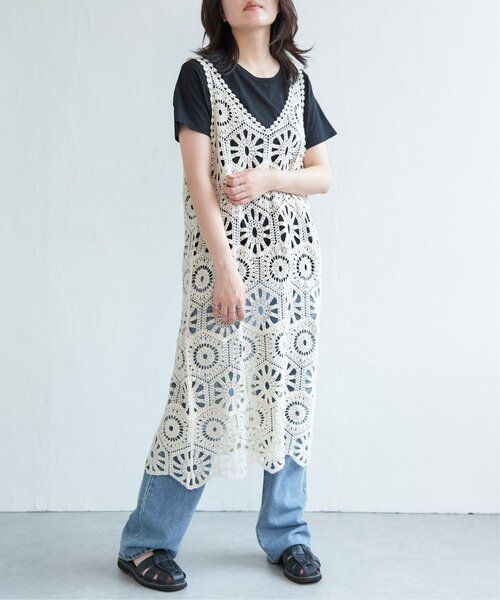 VENCEEXCHANGE（ヴァンスエクスチェンジ）の「かぎ編みワンピース（ワンピース・レディース・ブラック/アイボリー・FREE）」の2枚目の写真