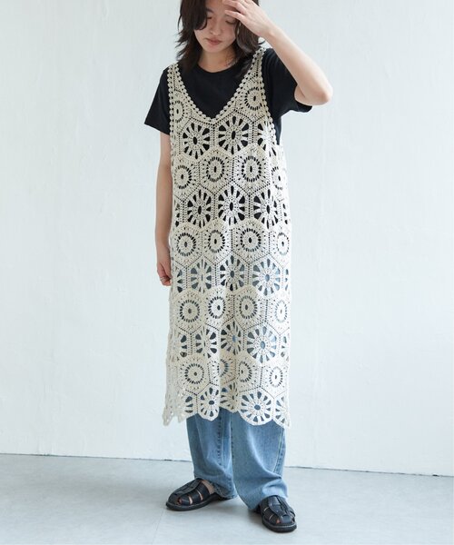 VENCEEXCHANGE（ヴァンスエクスチェンジ）の「かぎ編みワンピース（ワンピース・レディース・ブラック/アイボリー・FREE）」の4枚目の写真