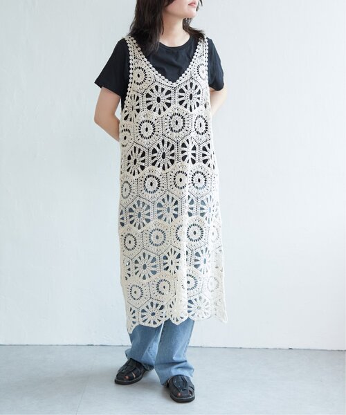 VENCEEXCHANGE（ヴァンスエクスチェンジ）の「かぎ編みワンピース（ワンピース・レディース・ブラック/アイボリー・FREE）」の5枚目の写真