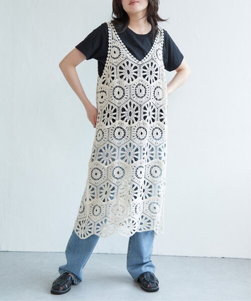 VENCEEXCHANGE（ヴァンスエクスチェンジ）の「かぎ編みワンピース（ワンピース・レディース・ブラック/アイボリー・FREE）」の6枚目の写真