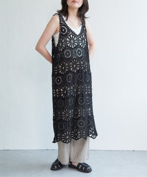 VENCEEXCHANGE（ヴァンスエクスチェンジ）の「かぎ編みワンピース（ワンピース・レディース・ブラック/アイボリー・FREE）」の9枚目の写真