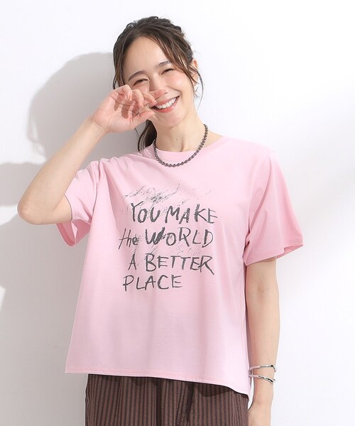 Cutie Blonde（キューティーブロンド）の「【S-LL/ひんやり/汗ジミ軽減/UVカット】グラフィックアソートTシャツ（Tシャツ/カットソー・レディース・ホワイト系3/イエロー系その他2/ピンク系1/ピンク系4/チャコール/グレー系その他2/ホワイト系5/ホワイト系1/グレー系その他/パープル系1/ホワイト系6・03/04/02/01）」の16枚目の写真