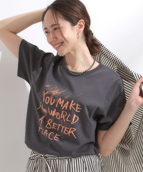 Cutie Blonde（キューティーブロンド）の「【S-LL/ひんやり/汗ジミ軽減/UVカット】グラフィックアソートTシャツ（Tシャツ/カットソー・レディース・ホワイト系3/イエロー系その他2/ピンク系1/ピンク系4/チャコール/グレー系その他2/ホワイト系5/ホワイト系1/グレー系その他/パープル系1/ホワイト系6・03/04/02/01）」の5枚目の写真