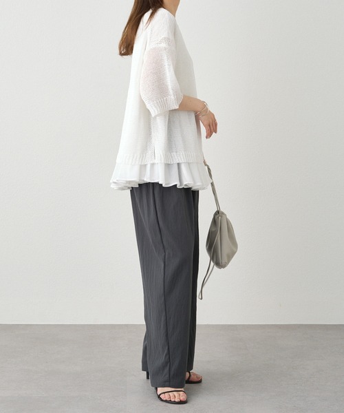 PUAL CE CIN（ピュアルセシン）の「テープヤーン ハーフスリーブ プルオーバー（ニット/セーター・レディース・ブラック/オフホワイト/ベージュ・FREE）」の6枚目の写真