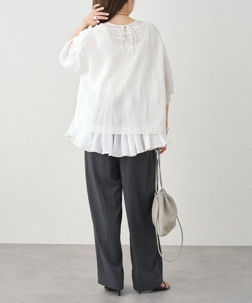 PUAL CE CIN（ピュアルセシン）の「テープヤーン ハーフスリーブ プルオーバー（ニット/セーター・レディース・ブラック/オフホワイト/ベージュ・FREE）」の5枚目の写真