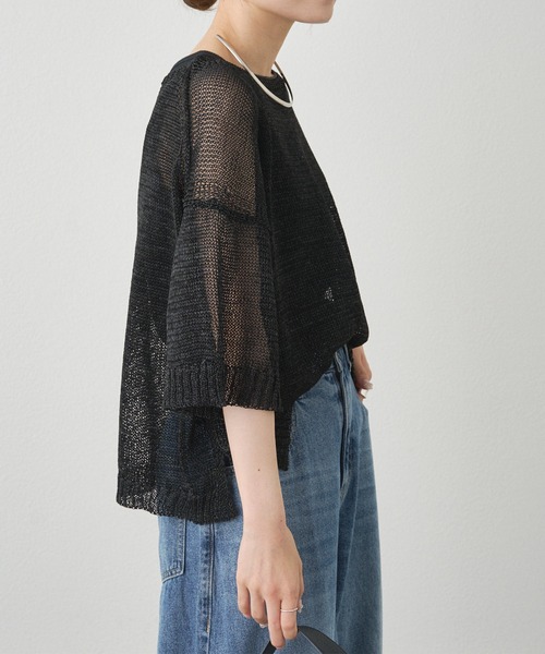 PUAL CE CIN（ピュアルセシン）の「テープヤーン ハーフスリーブ プルオーバー（ニット/セーター・レディース・ブラック/オフホワイト/ベージュ・FREE）」の20枚目の写真