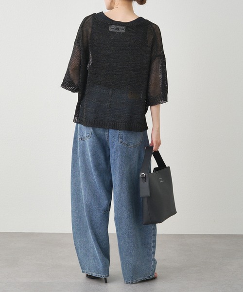 PUAL CE CIN（ピュアルセシン）の「テープヤーン ハーフスリーブ プルオーバー（ニット/セーター・レディース・ブラック/オフホワイト/ベージュ・FREE）」の16枚目の写真