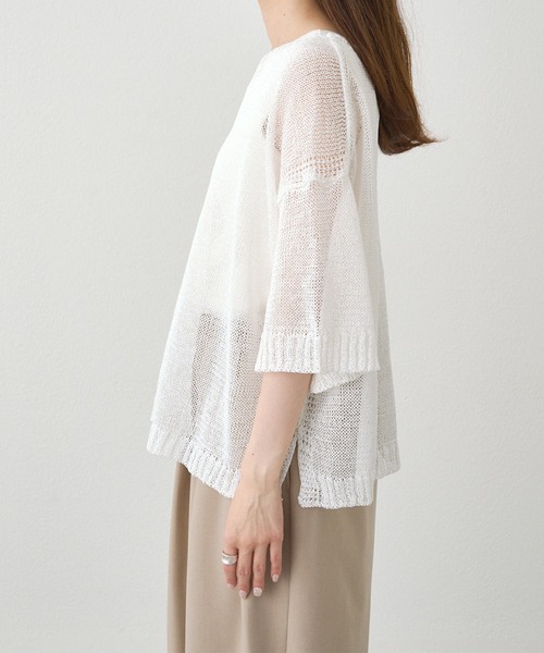 PUAL CE CIN（ピュアルセシン）の「テープヤーン ハーフスリーブ プルオーバー（ニット/セーター・レディース・ブラック/オフホワイト/ベージュ・FREE）」の14枚目の写真