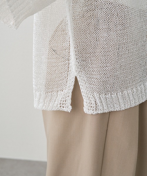 PUAL CE CIN（ピュアルセシン）の「テープヤーン ハーフスリーブ プルオーバー（ニット/セーター・レディース・ブラック/オフホワイト/ベージュ・FREE）」の10枚目の写真