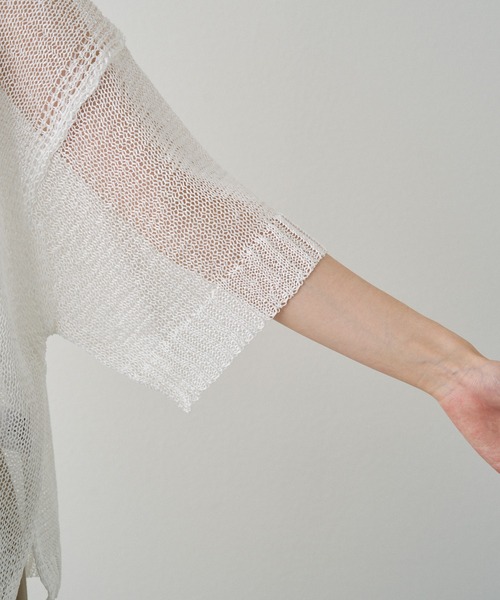 PUAL CE CIN（ピュアルセシン）の「テープヤーン ハーフスリーブ プルオーバー（ニット/セーター・レディース・ブラック/オフホワイト/ベージュ・FREE）」の11枚目の写真