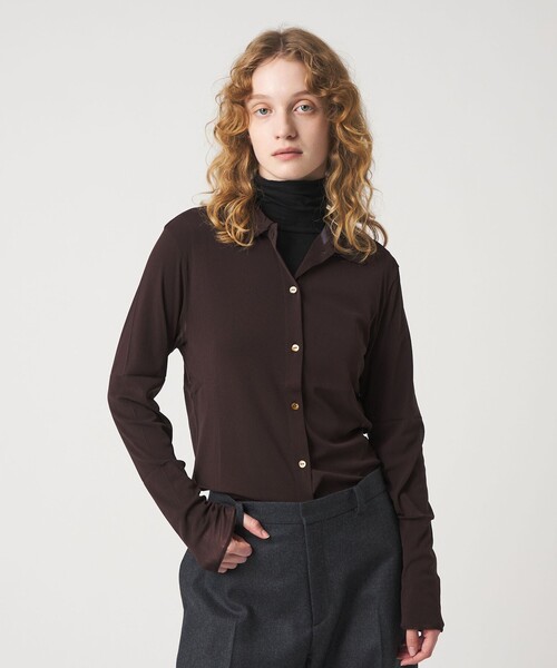 6（ロク）の「＜6(ROKU)＞ナイロン チュール シャツ（カーディガン/ボレロ・レディース・ダークブラウン/オフホワイト/その他1・FREE）」の3枚目の写真